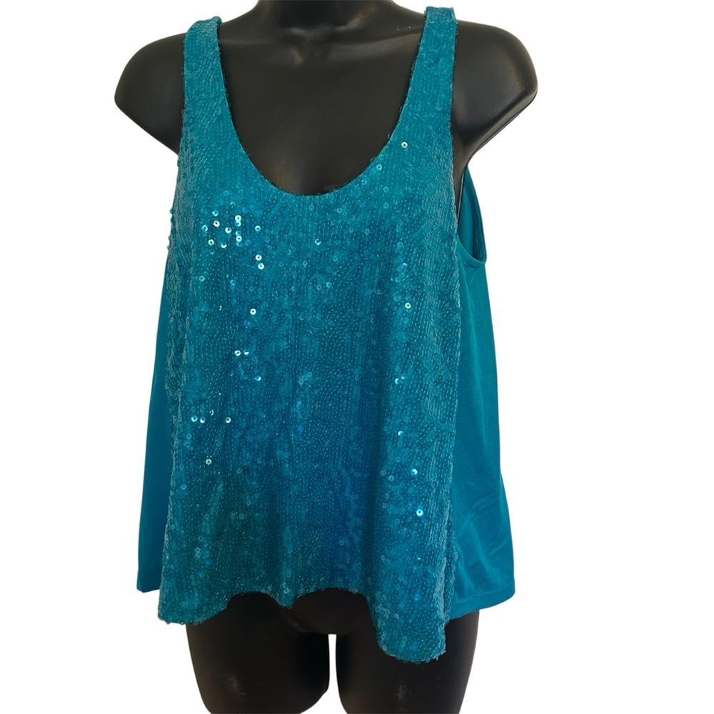 NWT Sofia Vergara Blue Sequin Tank Top Size Small